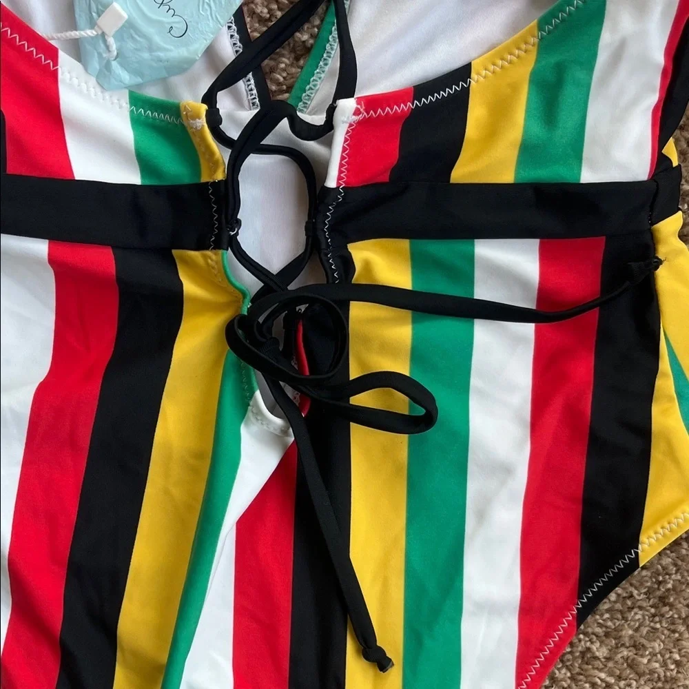 NWT Cupshe Multicolor Striped One Piece Swimsuit Size L